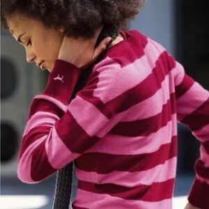 ANGORA Rugby Stripe V Neck Tunic Victoria's Secret PINK Sweater pink Y2K